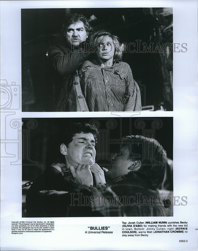 1986 Press Photo William Nunn, Olivia D&#39;Abo, B.Coulson, J. Crombie in &quot;Bullies&quot;- Historic Images