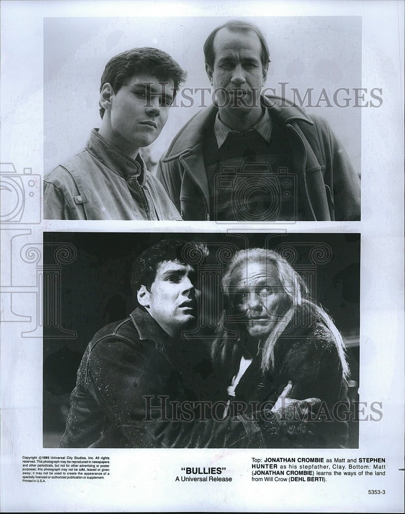 1986 Press Photo Jonathan Crombie, Stephen Hunter, Dehl Berti star in &quot;Bullies&quot;- Historic Images