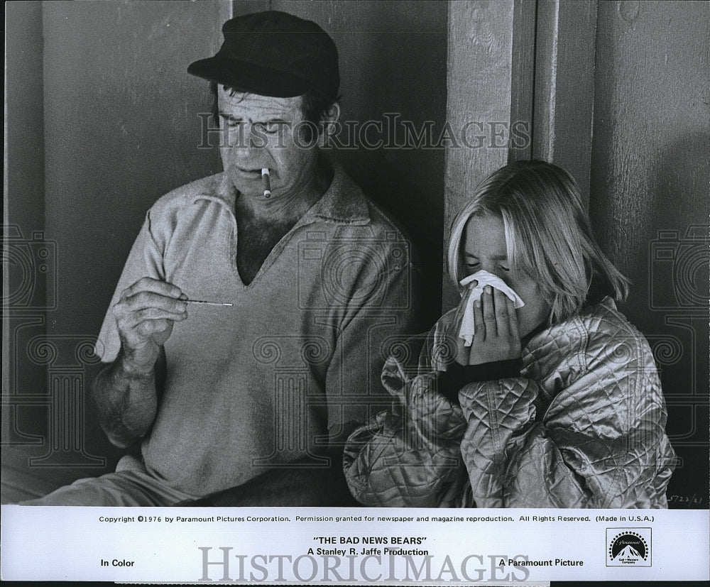 1976 Press Photo Film &quot;The Bad News Bears&quot; Walter Matthau Tatum O&#39;Neal- Historic Images