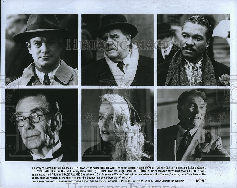 1989 Press Photo &quot;Batman&quot; Michael Keaton, R Wuhl,Pat Hingle,B D Williams,M Gough- Historic Images