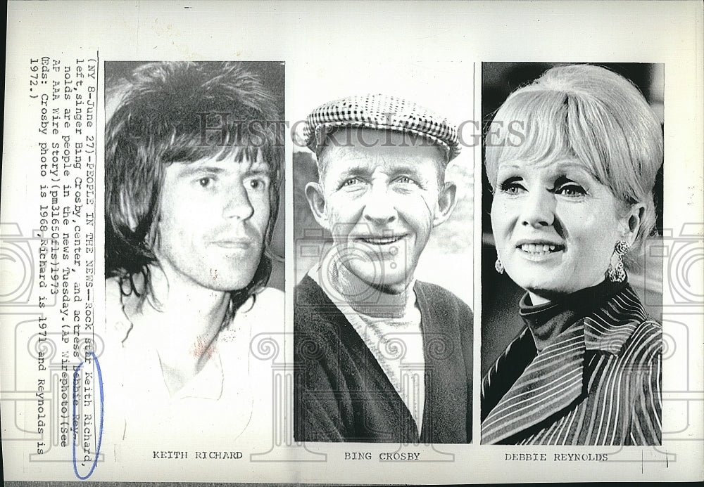 1973 Press Photo Rock Star Keith Richard Singer Bing Crosby Actress Debbie- Historic Images