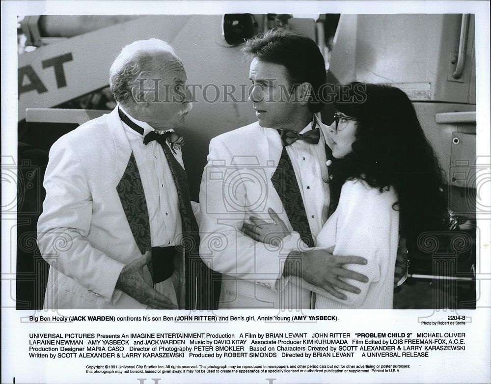 1991 Press Photo Jack Warden John Ritter Amy Yasbeck Problem Child 2 Movie Film- Historic Images