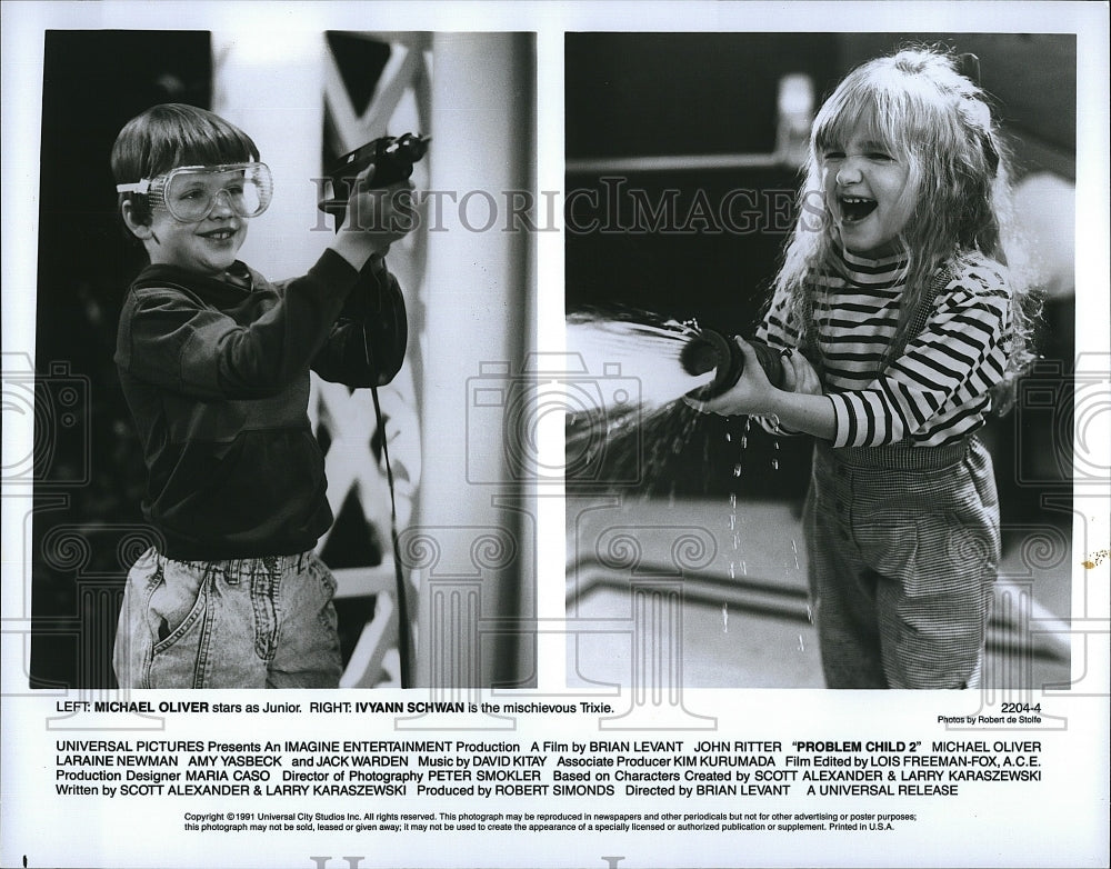 1991 Press Photo Michael Oliver Actor Ivyann Schwan Actress Problem Child 2 Film- Historic Images