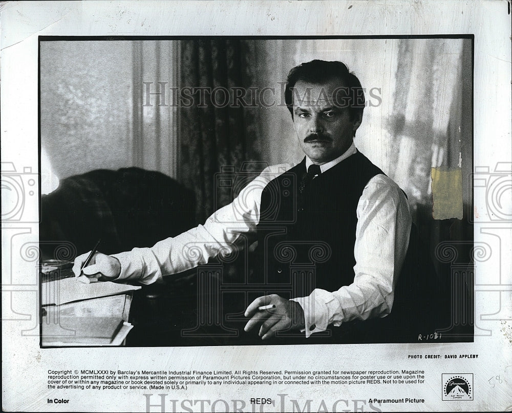 1981 Press Photo Jack Nicholson as Eugene O'Neill in "Reds"- Historic Images