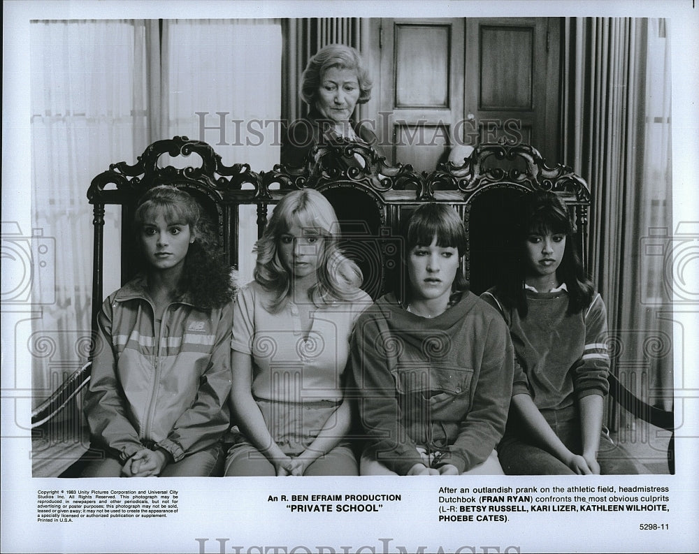 1983 Press Photo Fran Ryan, B. Russell, K. Lizer, K. Wilhoite "Private School"- Historic Images