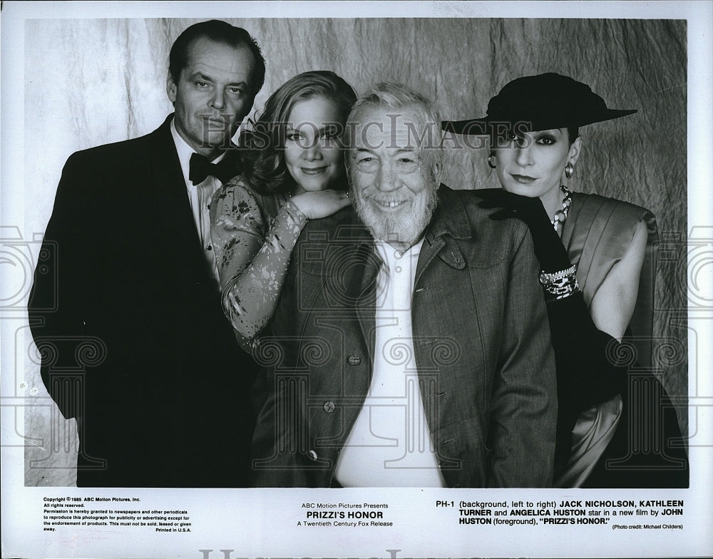 1985 Press Photo Jack Nicholson Kathleen Turner Anjelica Huston John Huston- Historic Images