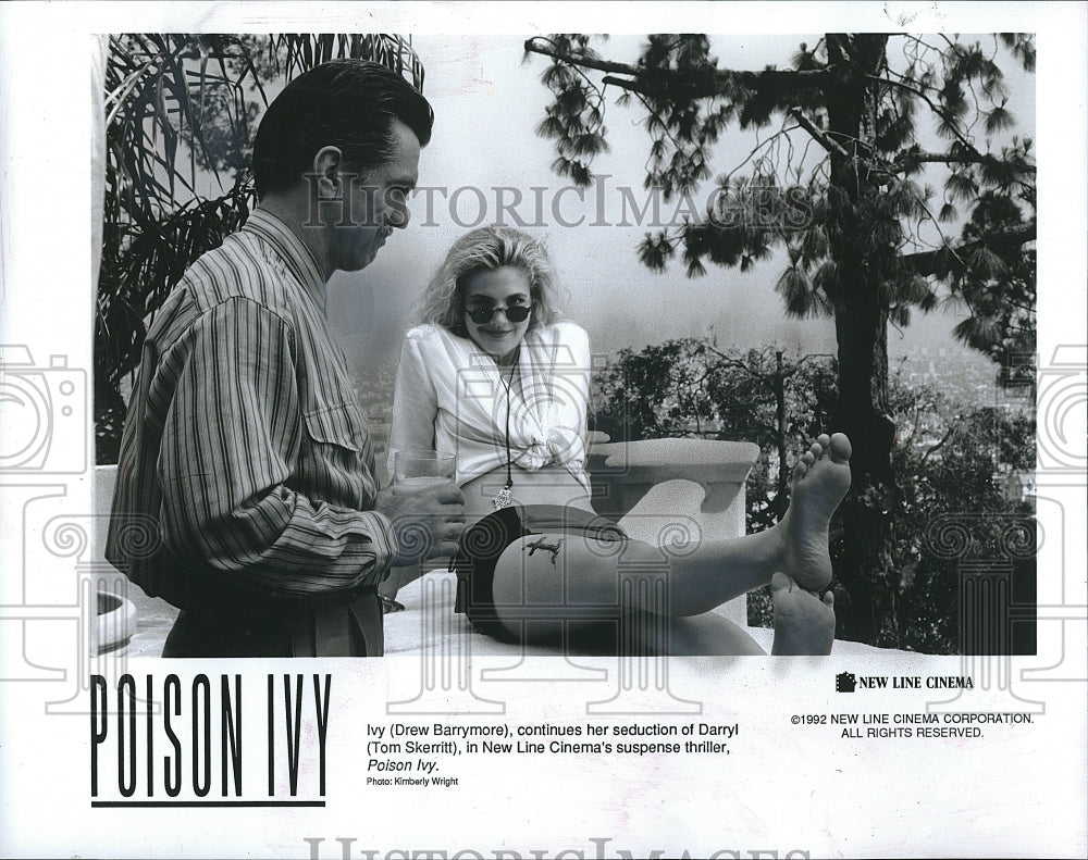 1992 Press Photo Drew Barrymore American Actress Tom Skerrit Poison Ivy Movie - Historic Images