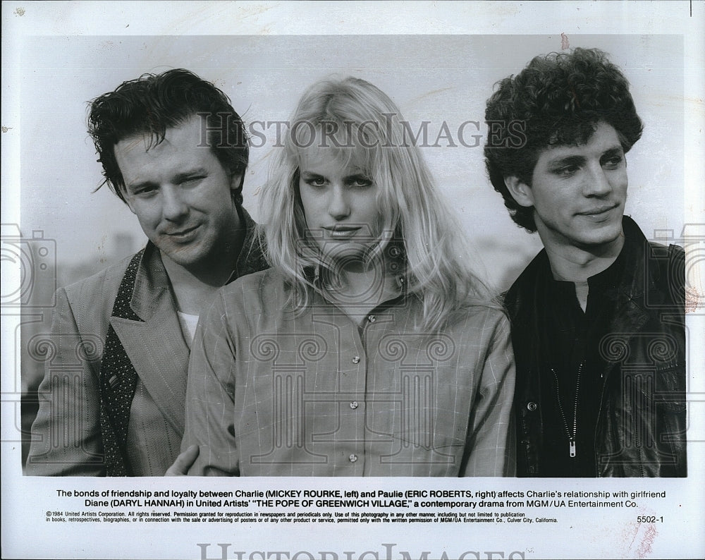 1984 Press Photo Daryl Hannah Mickey Rourke Eric Roberts Pope Greenwich Village- Historic Images