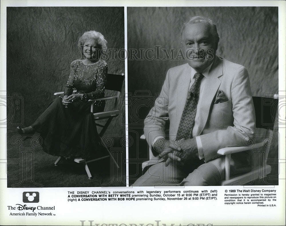 1989 Press Photo Betty White, Bob Hope &quot;A Conversation With ...&quot;- Historic Images