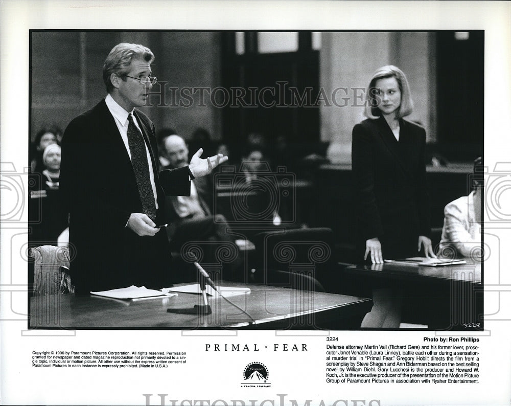 1996 Press Photo Richard Gere, Laura Linney, &quot;Primal Fear&quot;- Historic Images