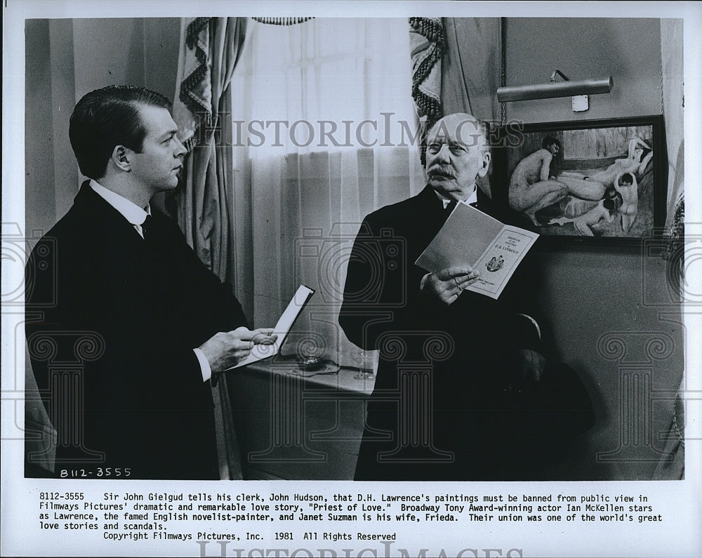 1981 Press Photo Sir John Gielgud John Hudson Priest of Love- Historic Images