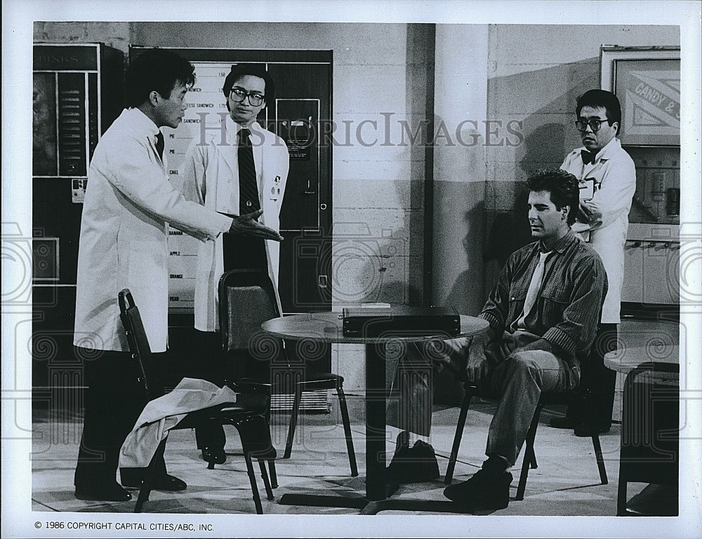 1986 Press Photo Sab Shimona, Gedde Watanabe, Scott Bakula, and Rodney Kageyama- Historic Images