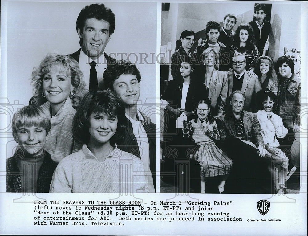 1987 Press Photo &quot;Growing Pains&quot; Alan Thicke, Jeremy Miller, Joanna Kerns,&quot;Head of the Class&quot; Howar- Historic Images