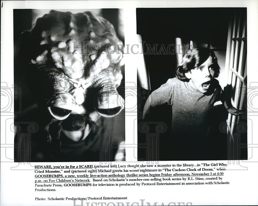 1993 Press Photo Lucy in &quot;The Girl Who Cried Monster&quot; and Michael in &quot;The Cuckoo- Historic Images