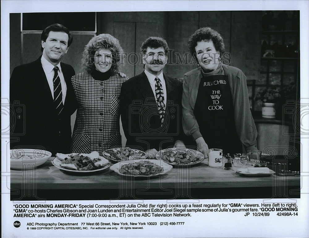 1989 Press Photo Guest Julia Child, Host Charles Gibson, Joan Lunden, and Joel- Historic Images