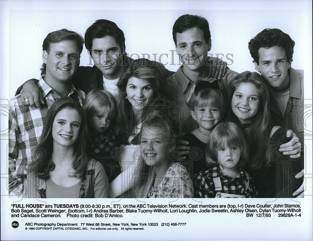 1993 Press Photo   &quot;Full House&quot; Bob Saget,Jodi Sweetin,C Cameron, Ashley Olsen- Historic Images