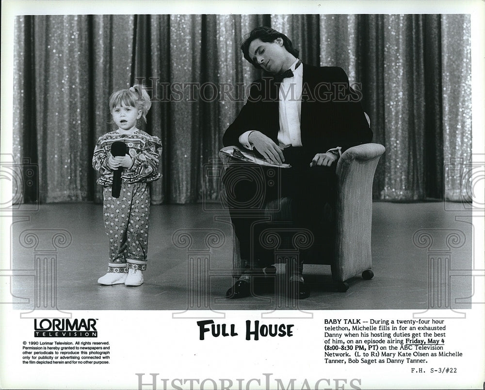 1990 Press Photo Mary Kate Olsen, Bob Saget, &quot;Baby Talk&quot; on &quot;Full House&quot;- Historic Images