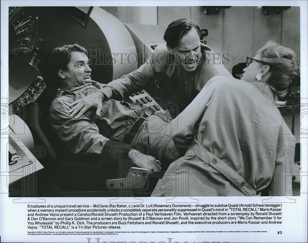 1990 Press Photo &quot;Total Recall&quot; Arnold Schwarznegger,R Baker, R Dunsmore- Historic Images