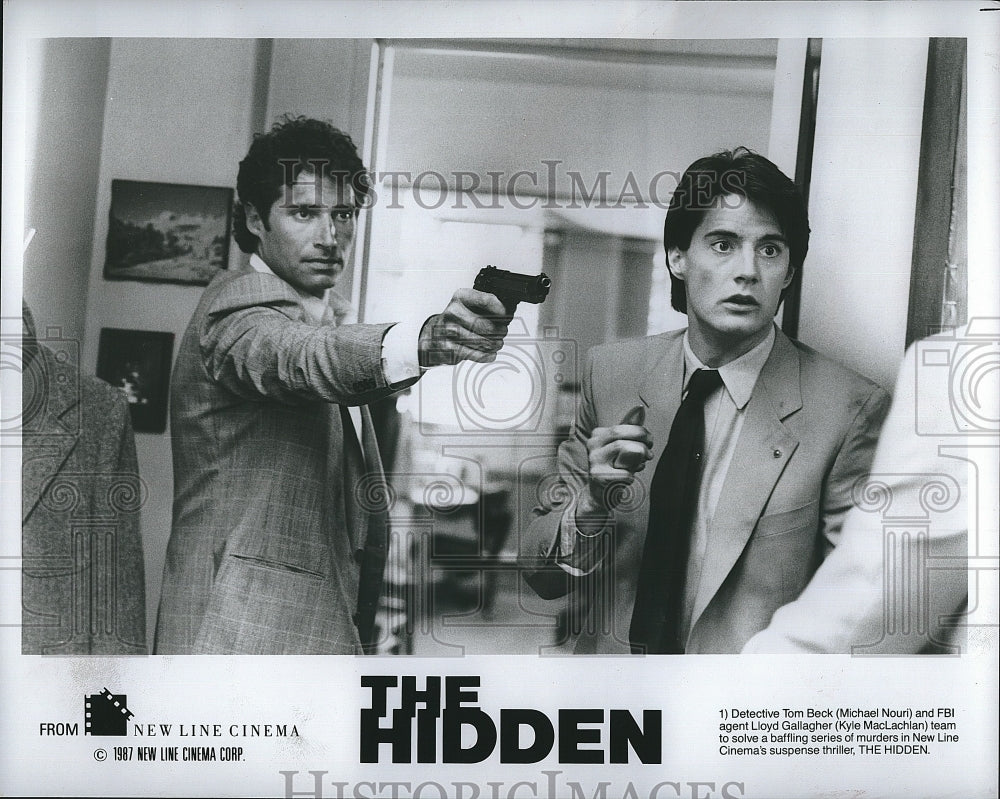 1987 Press Photo Michael Nouri Actor Kyle MacLachlan Hidden Thriller Movie Film- Historic Images