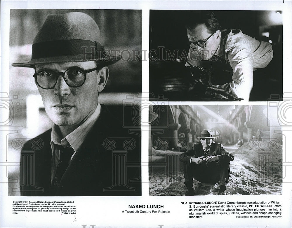 1991 Press Photo Peter Weller American Actor Naked Lunch Movie Scenes Film- Historic Images