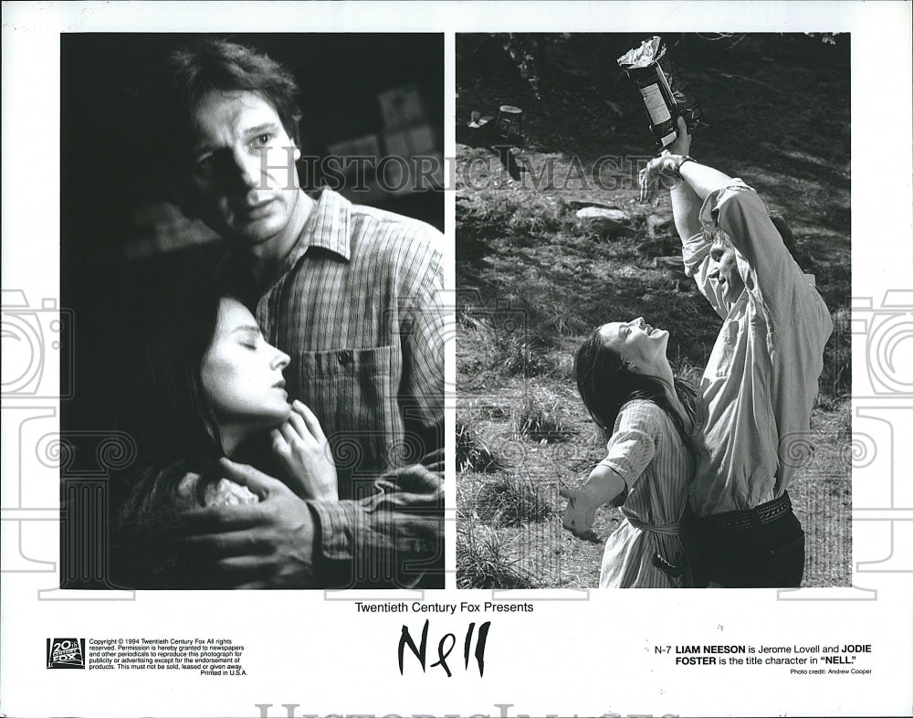 1994 Press Photo Liam Neeson Actor Jodie Foster Actress Nell Movie Scenes Film- Historic Images