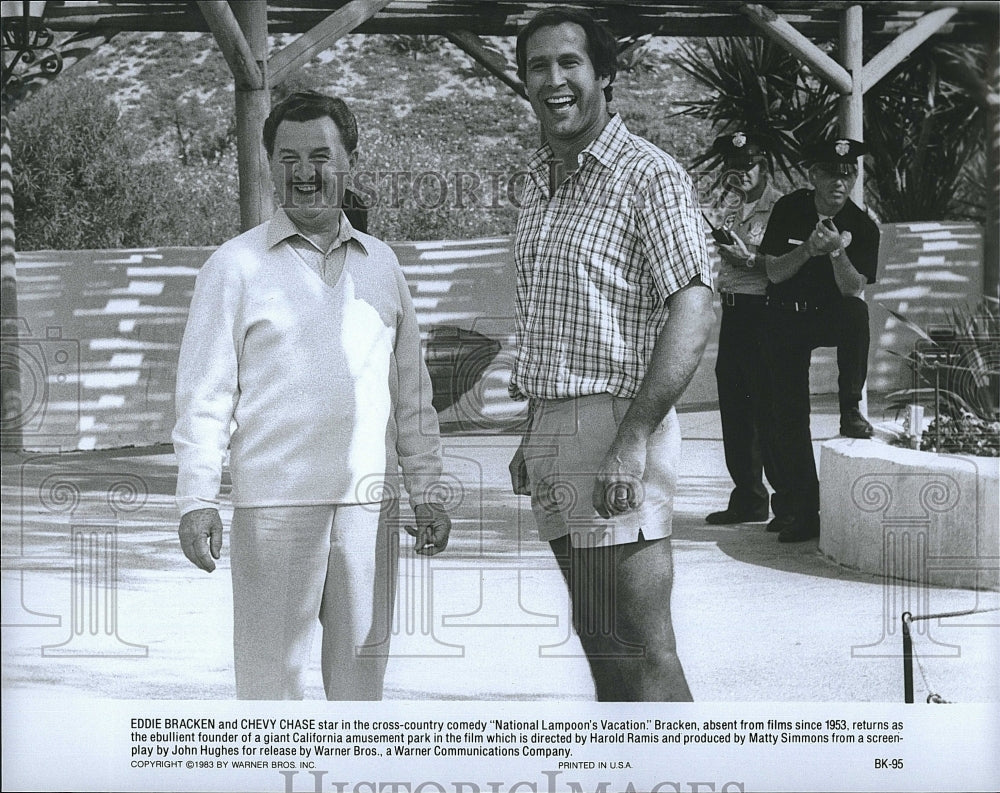 1983 Press Photo &quot;National Lampoon&#39;s Vacation&quot; Chevy Chase &amp; Eddie Bracken- Historic Images