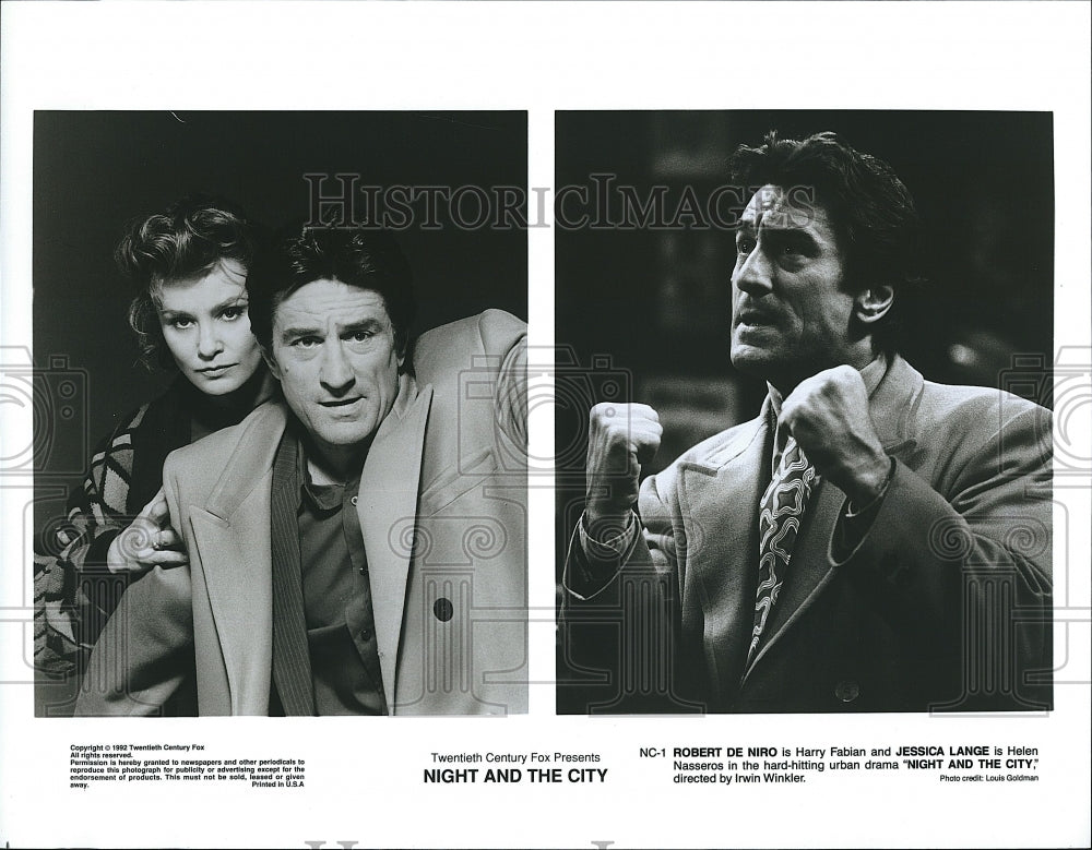 1992 Press Photo Robert De Niro, Jessica Lange, "Night And The City"- Historic Images