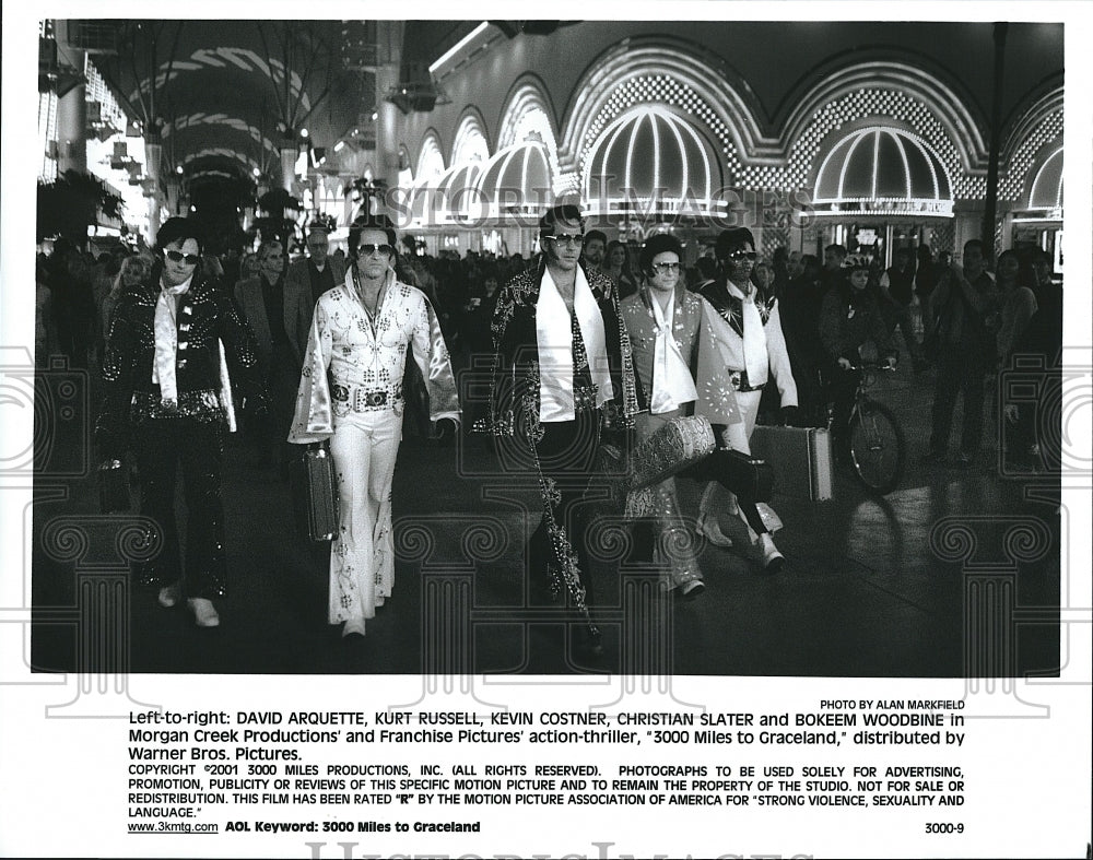 2001 Press Photo David Arquette, K. Russell, K. Costner, C. Slater, B. Woodbine- Historic Images