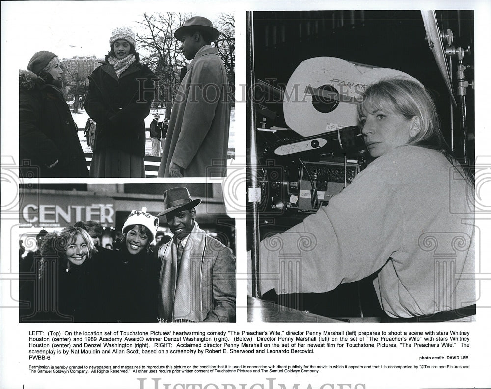 1996 Press Photo Whitney Houston, Denzel Washington, Director Penny Marshall- Historic Images