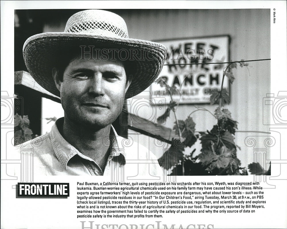 1985 Press Photo &quot;Frontline&quot; Paul Buxman, a California farmer- Historic Images