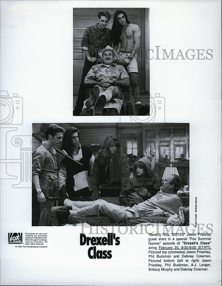 1992 Press Photo Jason Priestly Actor Dabney Coleman Phil Buckman AJ Langer- Historic Images