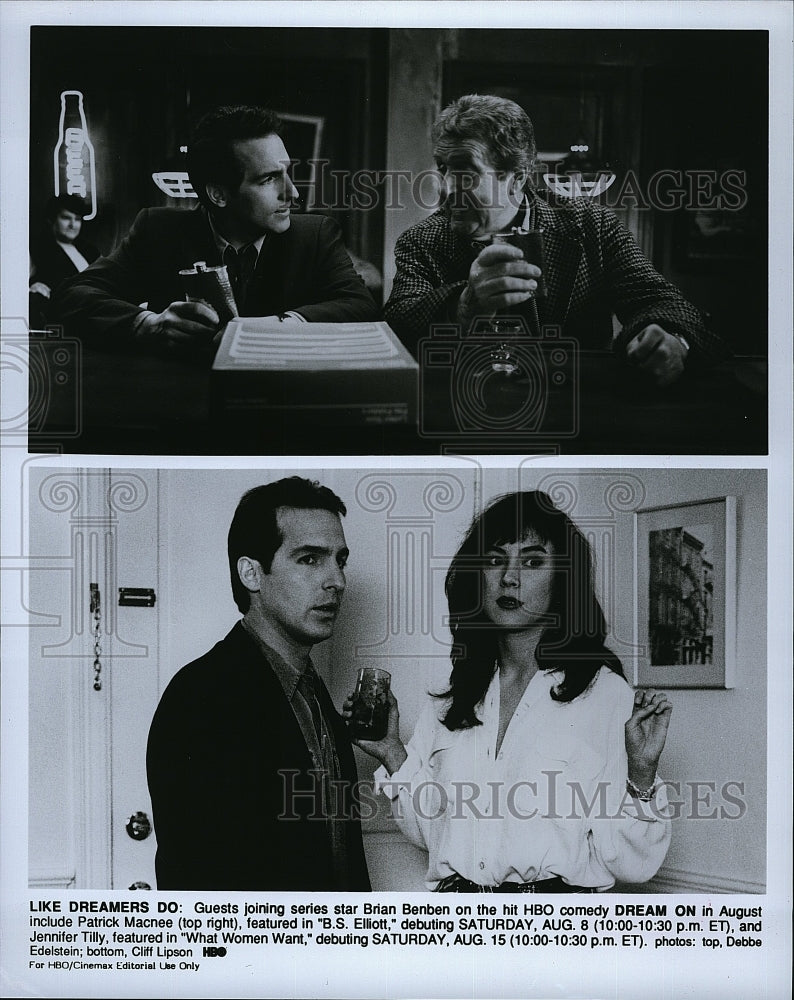 1994 Press Photo Brian Benben, Patrick Macnee, Jennifer Tilly "Dream On"- Historic Images