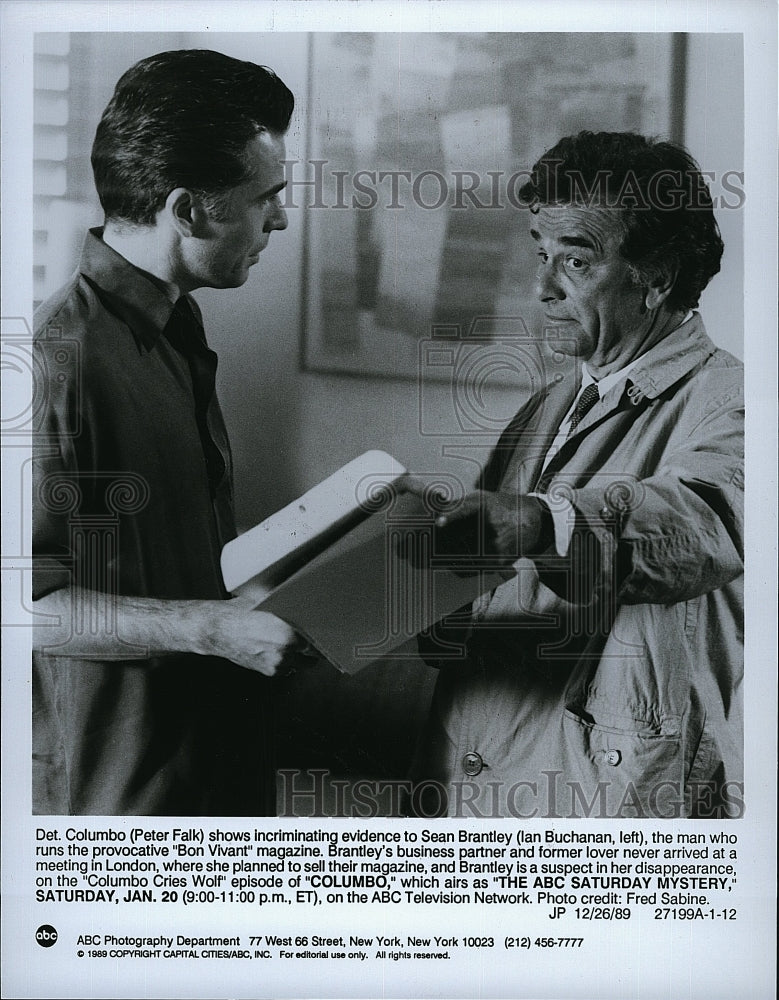 1989 Press Photo Peter Falk Actor Ian Buchanan Columbo Detective Mystery TV Show- Historic Images