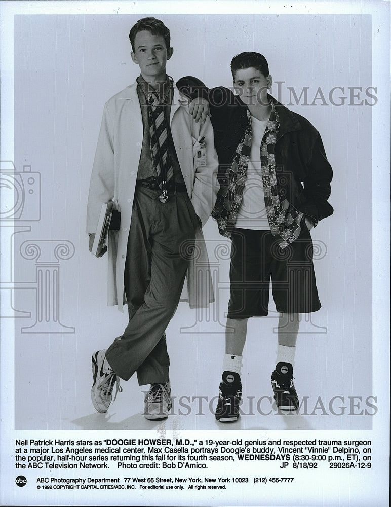 1992 Press Photo Neil Patrick Harris Actor Max Casella Doogie Howser MD TV Show- Historic Images