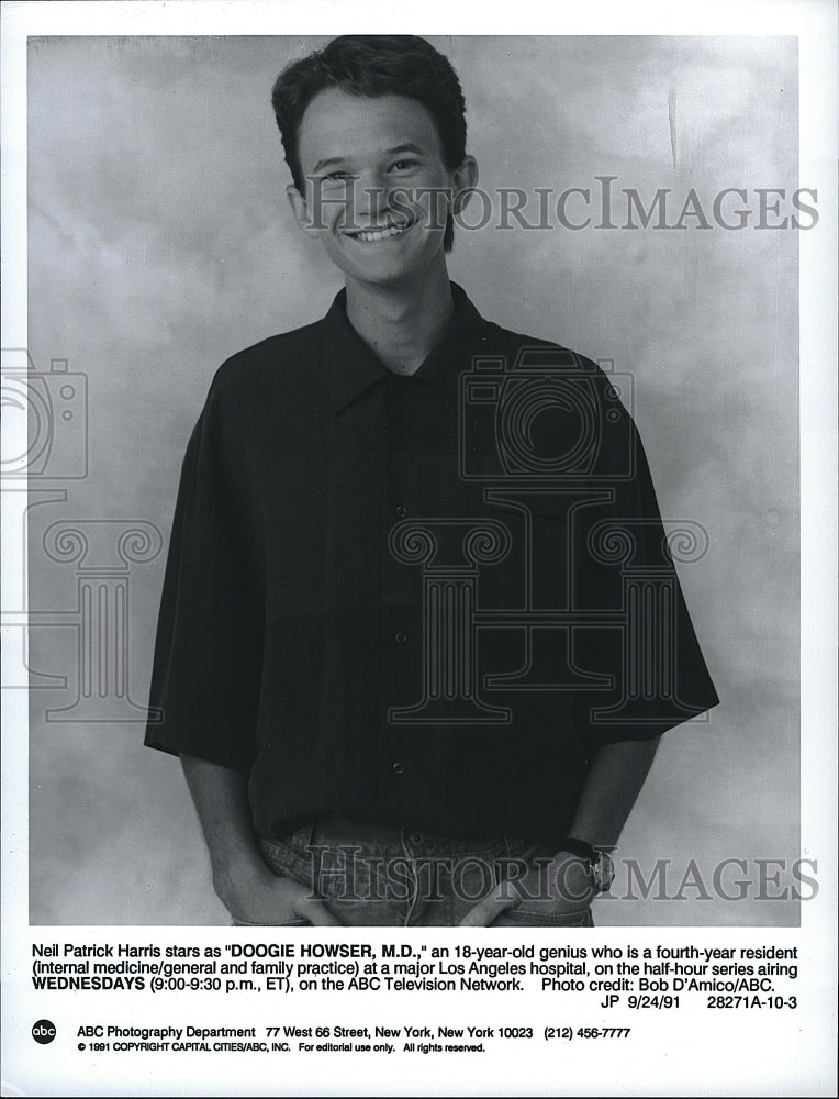 1991 Press Photo Neil Patrick Harris Actor Stars As Doogie Howser MD TV Show - Historic Images