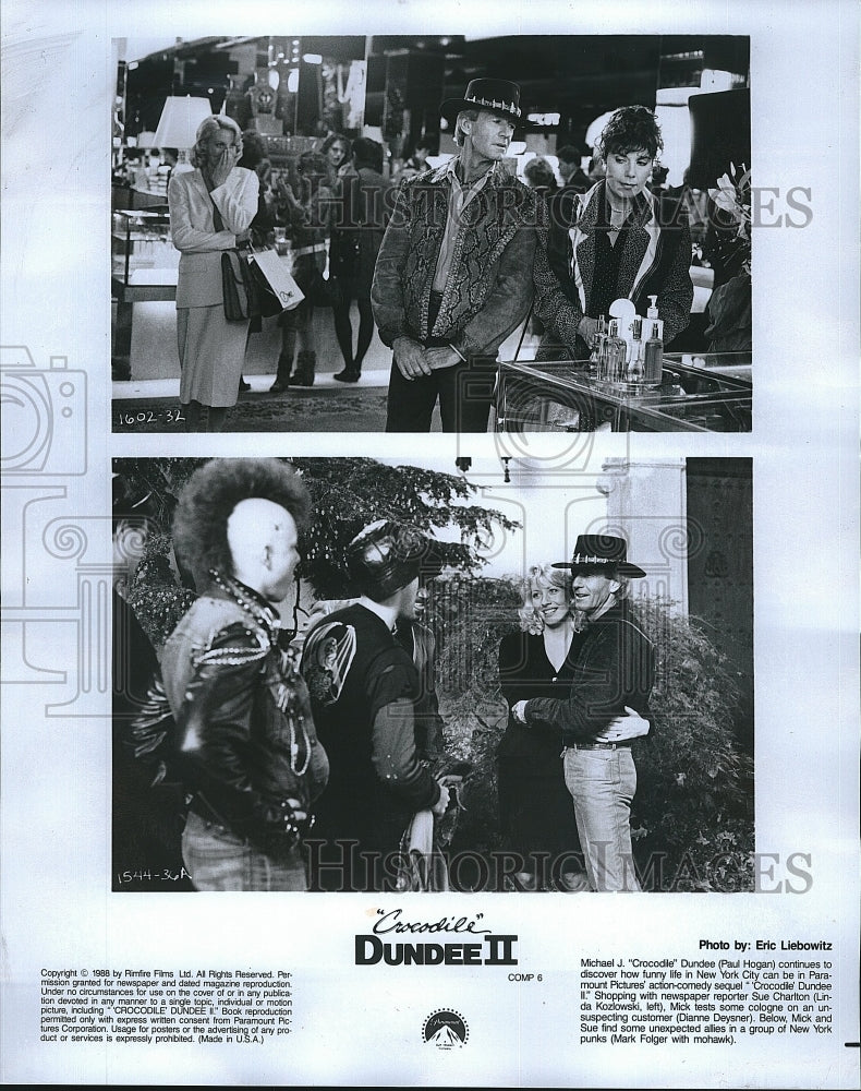 1988 Press Photo Crocodile Dundee II Film Paul Hogan Linda Kozlowski Scenes- Historic Images