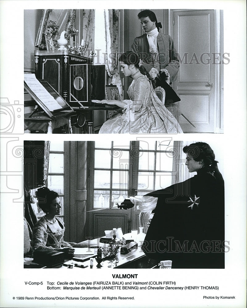 1989 Press Photo Valmont Film Annette Bening Colin Firth Fairuza Balk Scenes- Historic Images