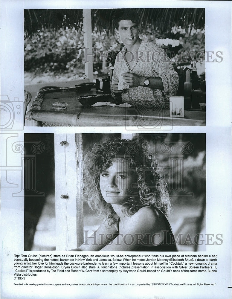 1988 Press Photo Cocktail Film Actors Tom Cruise Elisabeth Shue Scenes- Historic Images