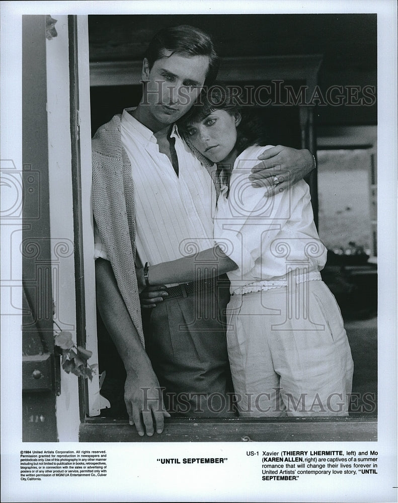 1984 Press Photo Actor Thierry Lhermite &amp; Karen Allen in &quot;Until September&quot;- Historic Images