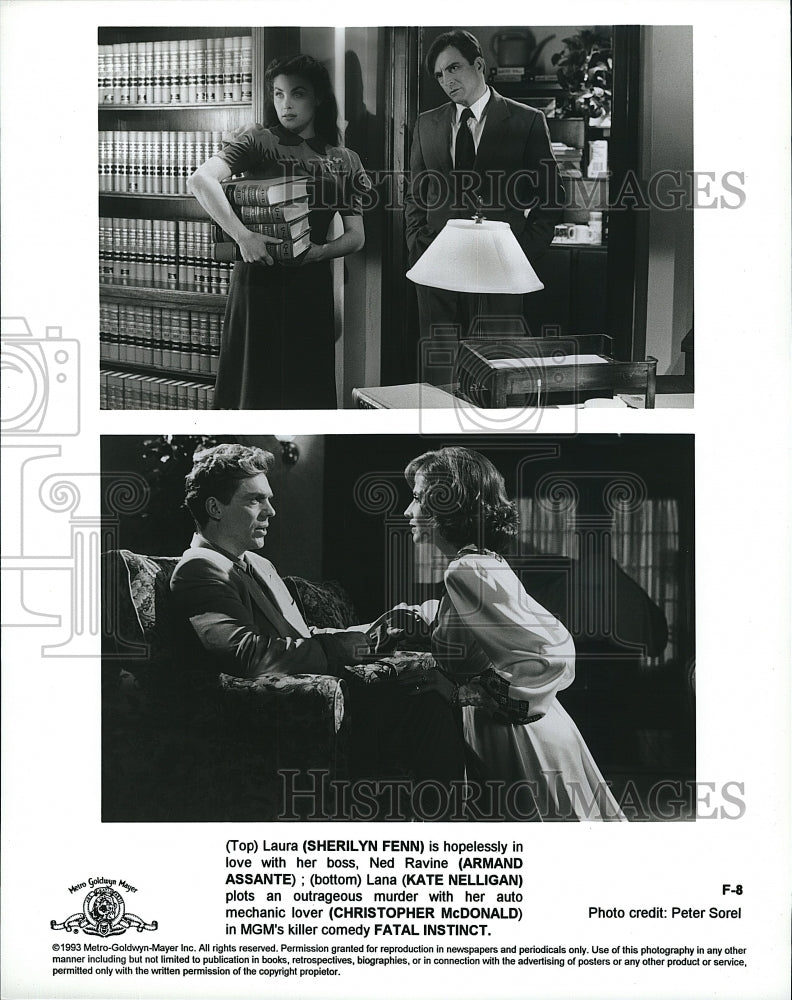 1993 Press Photo Sherilyn Fenn, Armand Assante, Kate Nelligan in Fatal Instinct- Historic Images