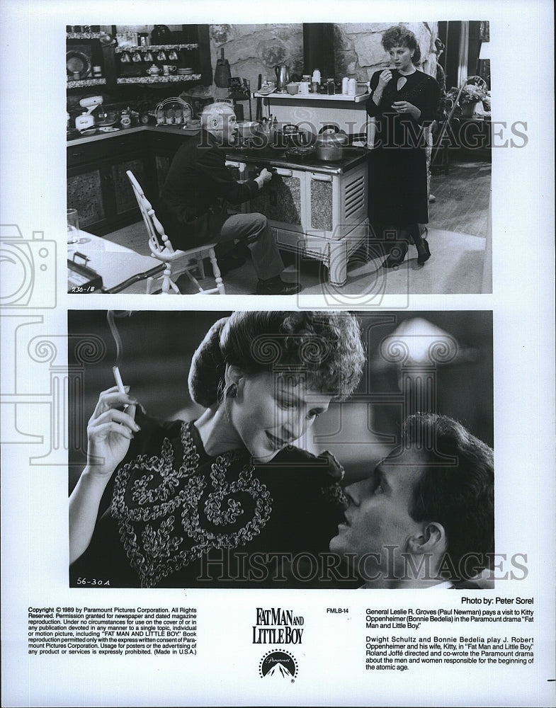 1989 Press Photo Paul Newman &amp; Bonnie Bedella in &quot;Fat Man and Little Boy&quot;- Historic Images