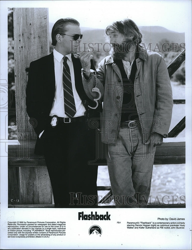 1990 Press Photo Dennis Hopper &amp; Kiefer Sutherland Star In &quot;Flashback&quot;- Historic Images