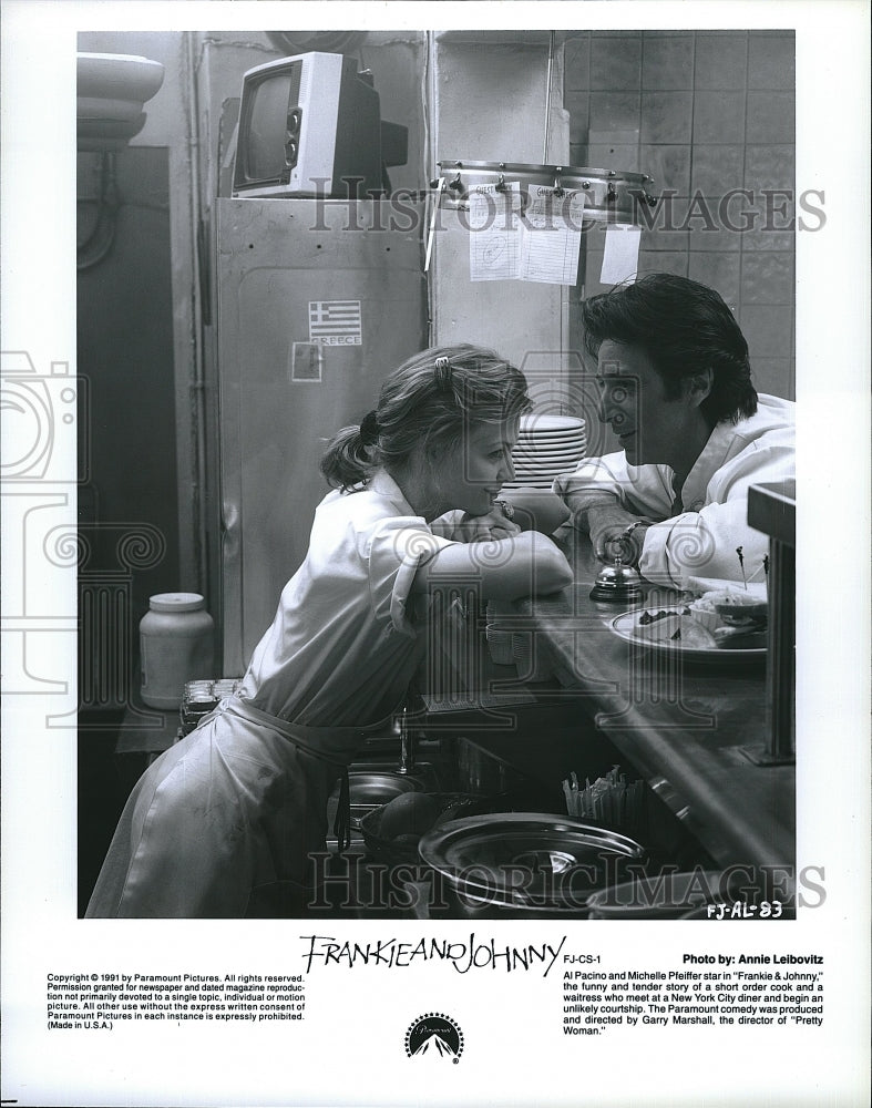 1991 Press Photo Al Pacino Actor Michelle Pfeiffer Actress Frankie Johnny Movie- Historic Images