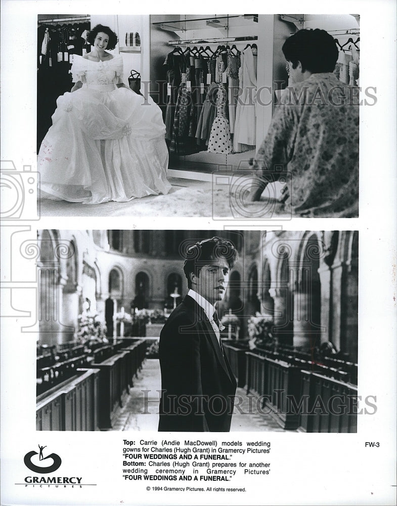 1995 Press Photo Hugh Grant Actor Andie MacDowell Four Weddings Funeral Movie- Historic Images