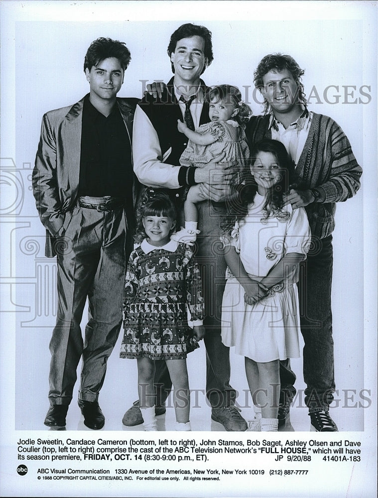 1988 Press Photo &quot;Full House&quot; Stars Jodie Sweetin, Candace Cameron &amp; John Stamos- Historic Images