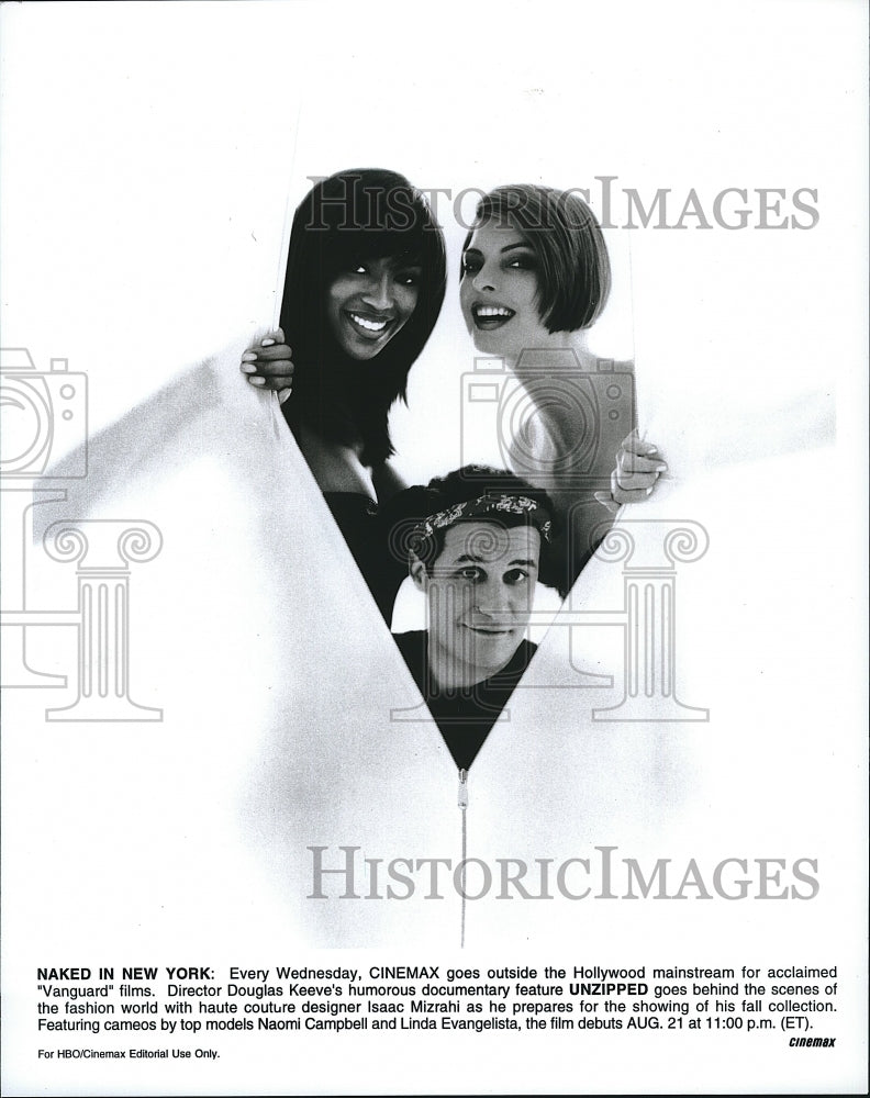 Press Photo Designer Isaac Mizrahi, Naomi Campbell &amp; Linda Evangelista Unzipped- Historic Images