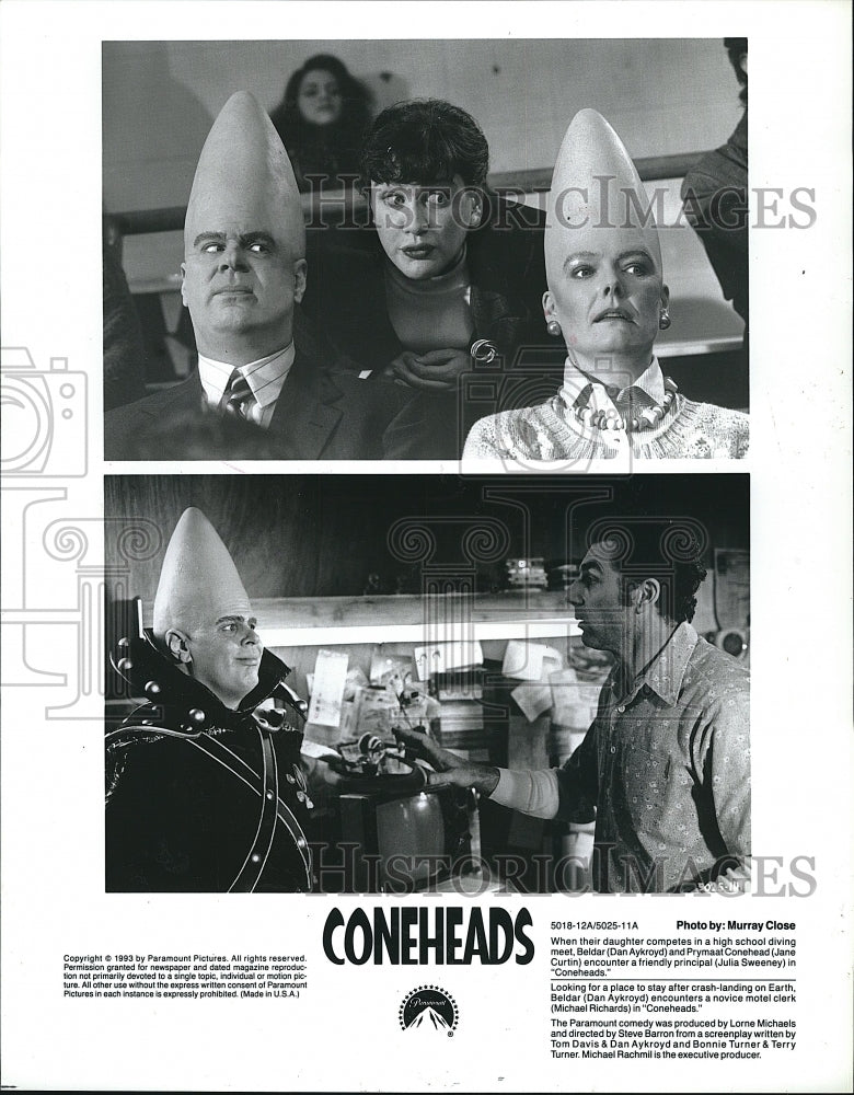 1993 Press Photo Dan Aykroyd, Jane Curtin &amp; Julia Sweeney stars in &quot;Coneheads&quot;- Historic Images