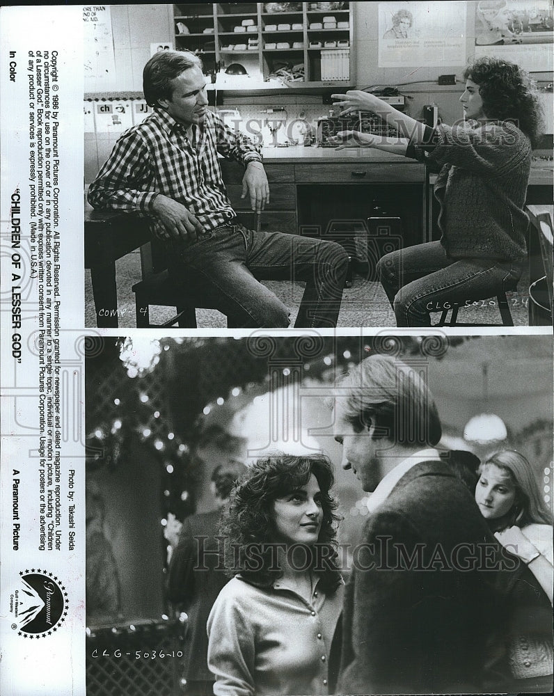 1986 Press Photo William Hurt &amp; Marlee Matlin star in &quot;Children of a Lesser God&quot;- Historic Images