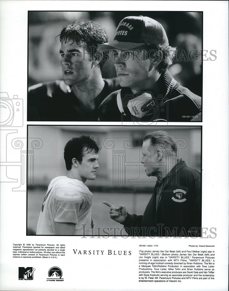 1998 Press Photo James Van Der Beek & Paul Walker star in "Varsity Blues" - Historic Images