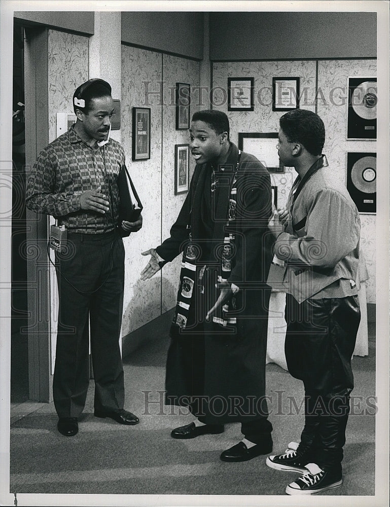 1988 Press Photo Malcolm-Jamal Warner,Carl Payne,Robert Gossett in &quot;Cosby Show&quot;.- Historic Images